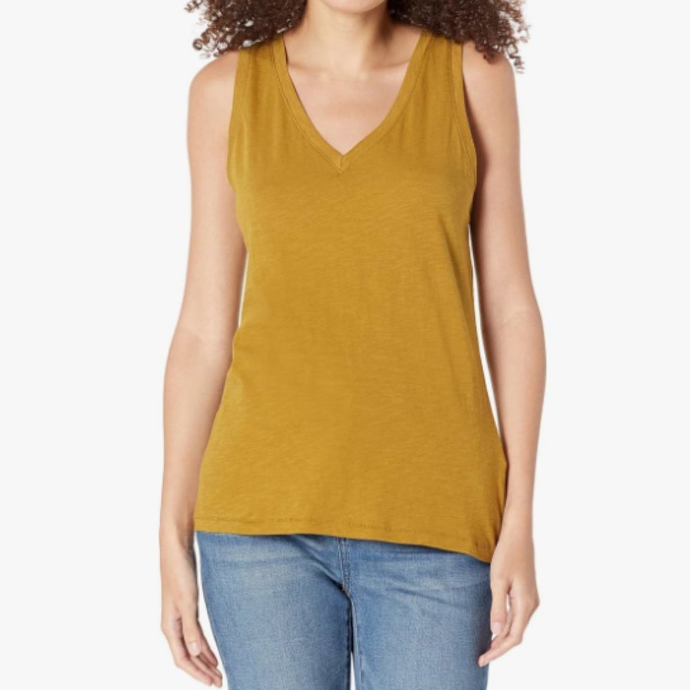 Madewell Women's Whisper Cotton V-Neck Tank Top Lightweight Spice Olive Size M